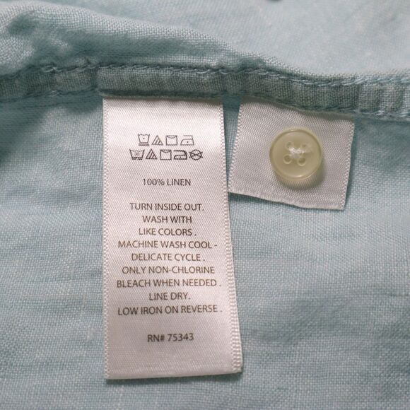 Tahari Men's L Woven Linen Button Down Shirt Short Sleeve Light Blue - Picture 8 of 8